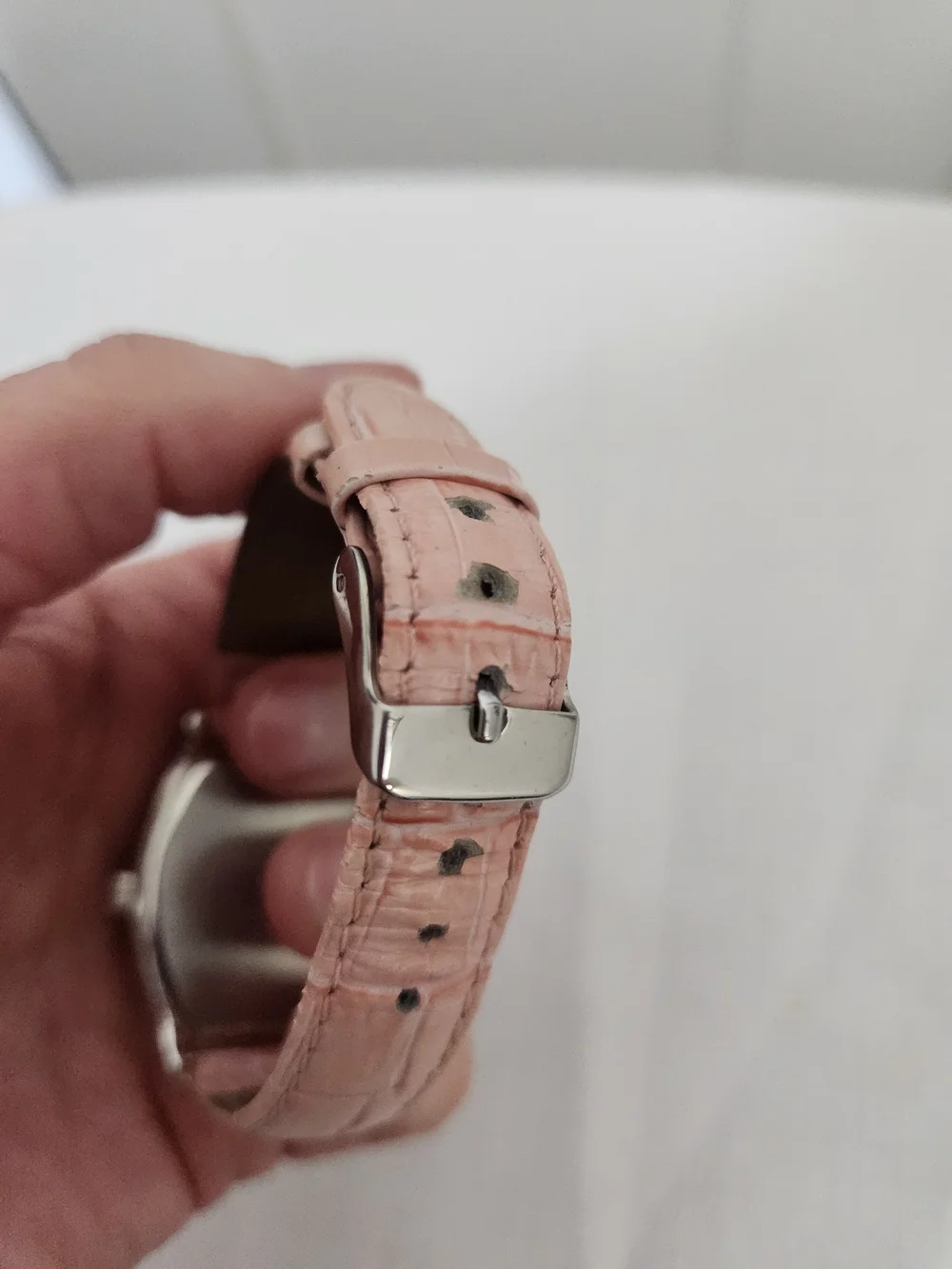 Anne Klein Pink Leather Strap Watch With Crystals
